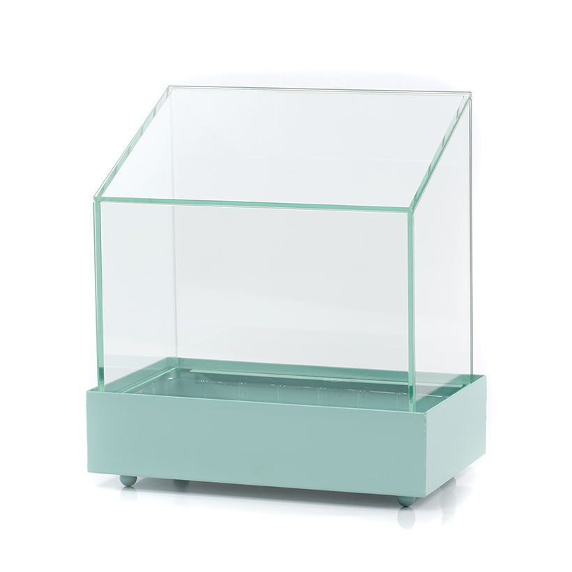 Glass Barn Terrarium in Turquoise Base