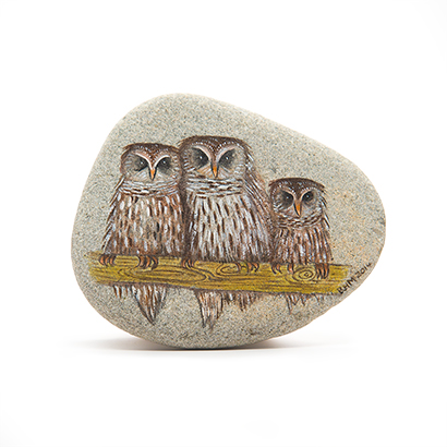 Three Owls Painted Stone